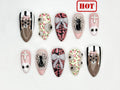 Creepy Cute Teddy Press On Nails | 3D Bear & Bow Nails | Gothic Pastel Floral Nail Art | Soft Horror Pink Press Ons | JB807HC