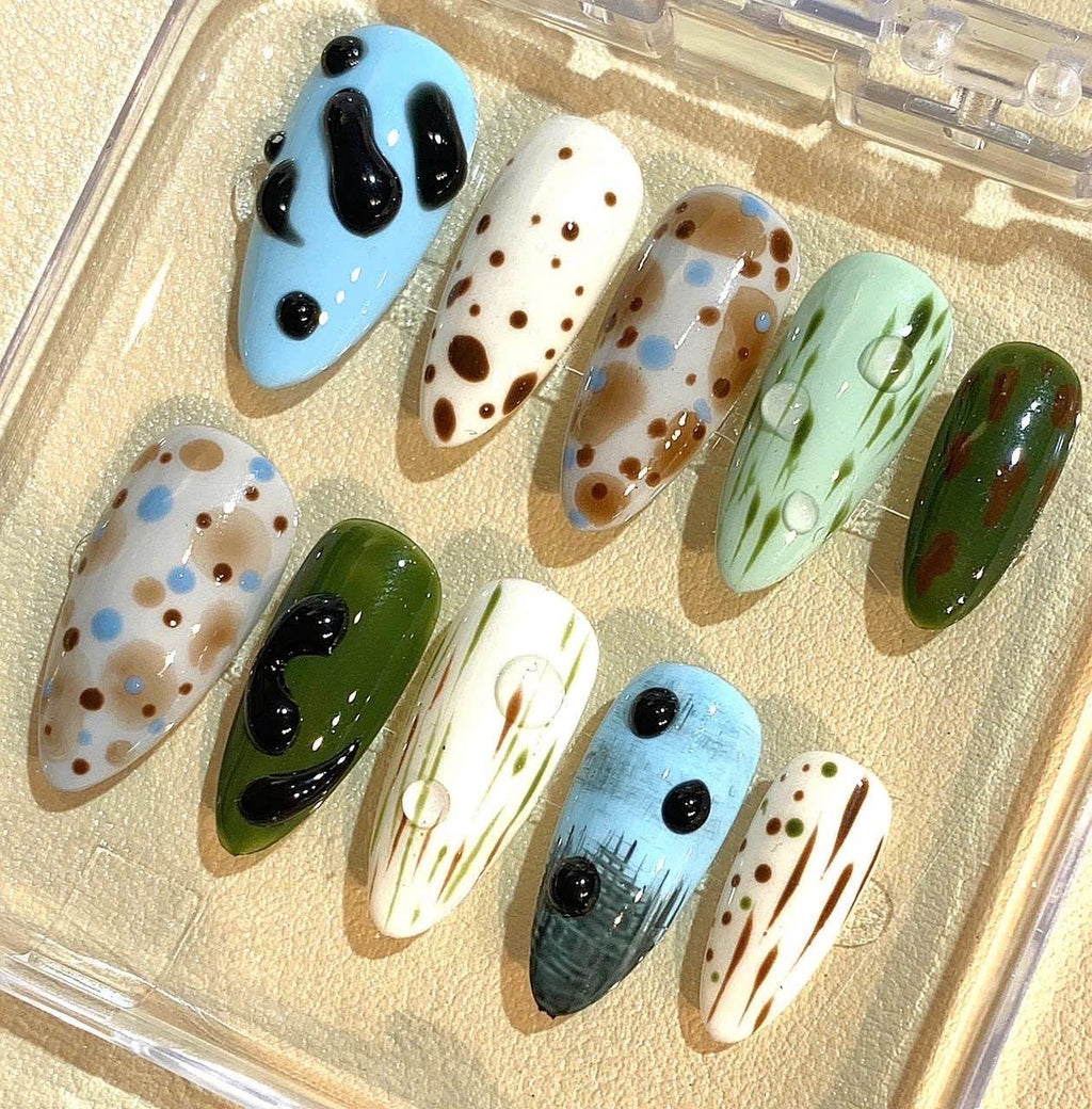 Earth Tone Polka Dot Press On Nails: Abstract Nature Design