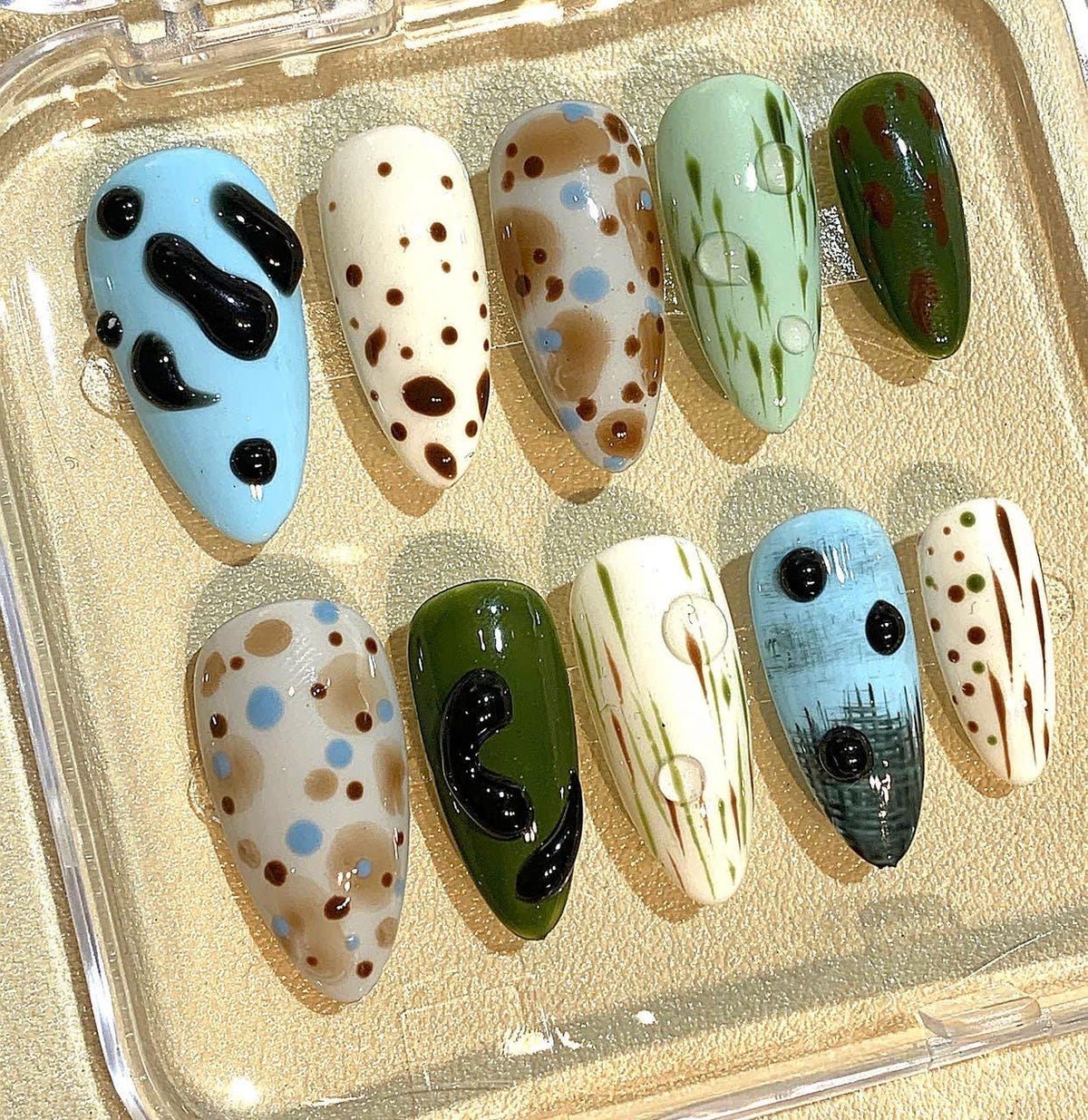 Earth Tone Polka Dot Press On Nails: Abstract Nature Design