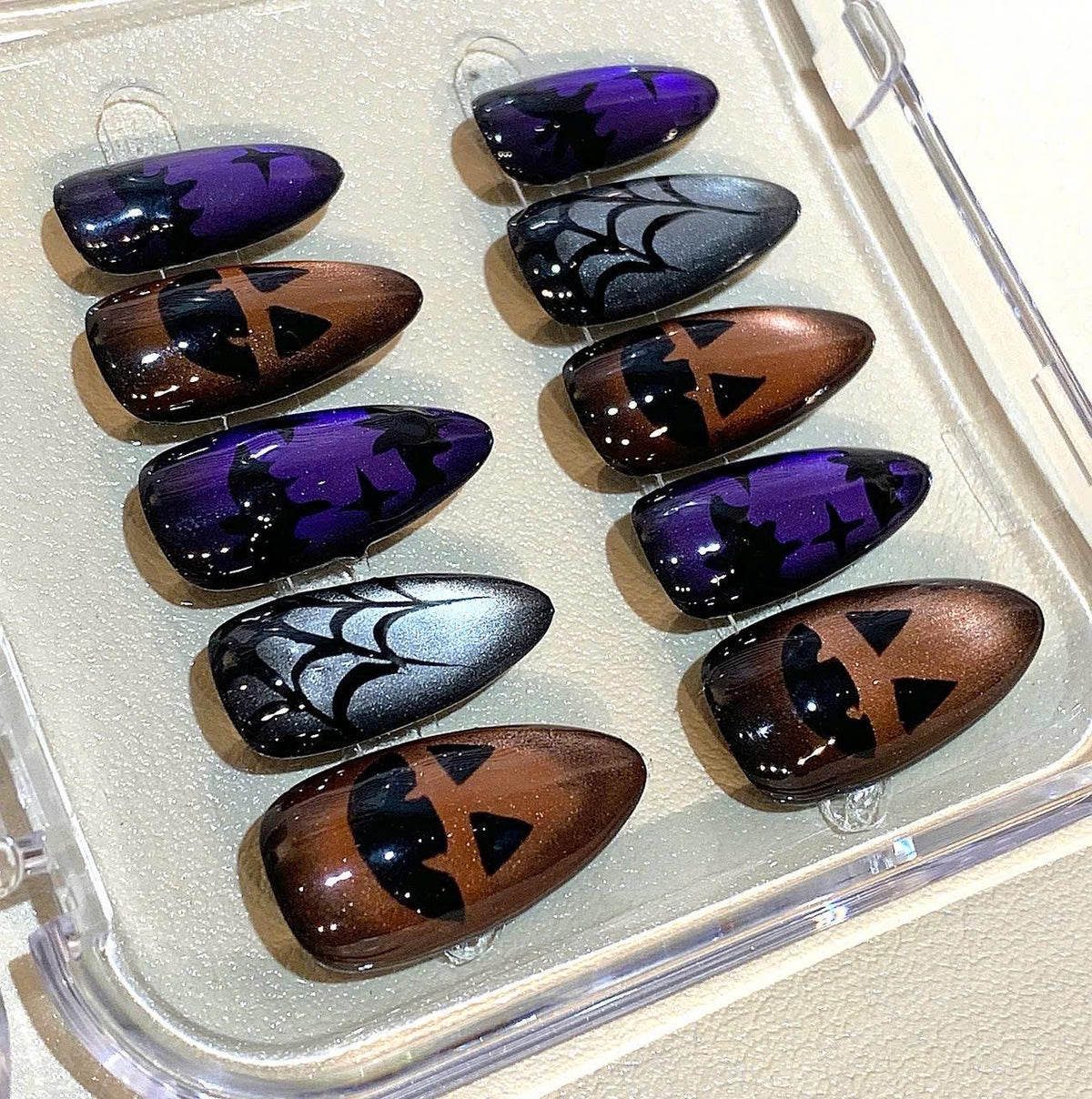 Handmade Halloween Press On Nails: Spooky Bats, Spiderwebs & Jack O' Lanterns