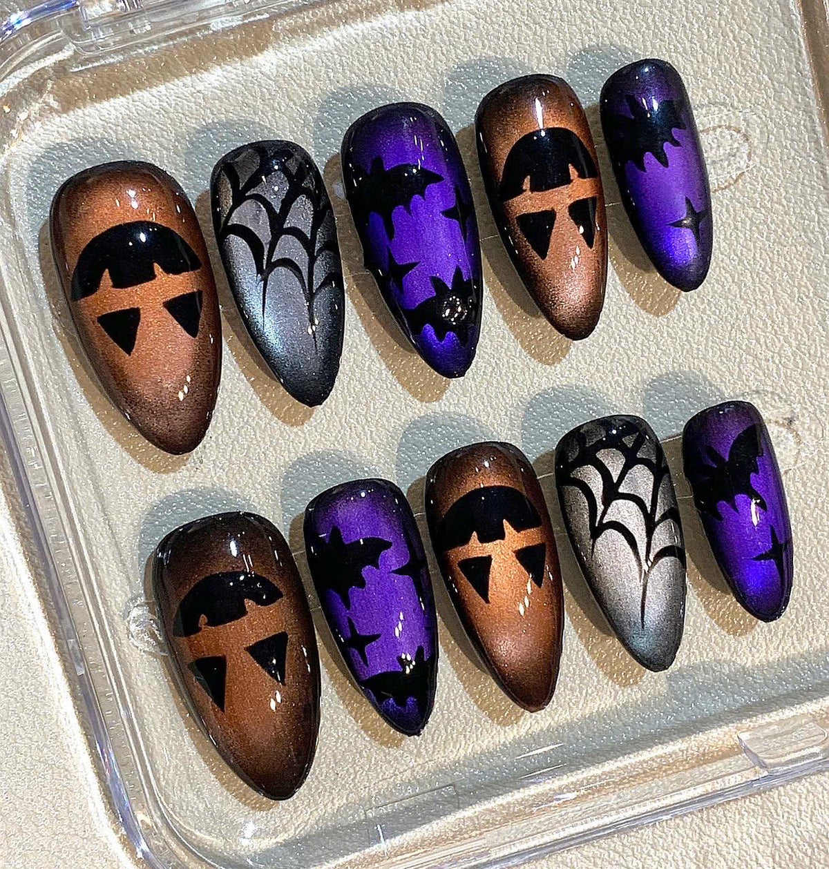 Handmade Halloween Press On Nails: Spooky Bats, Spiderwebs & Jack O' Lanterns