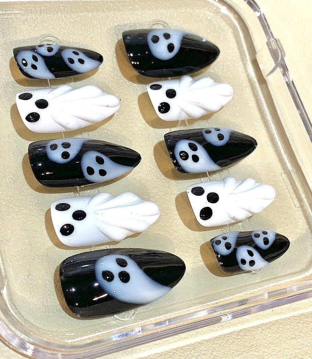 Halloween Ghost Press On Nails: 3D Black and White False Nails