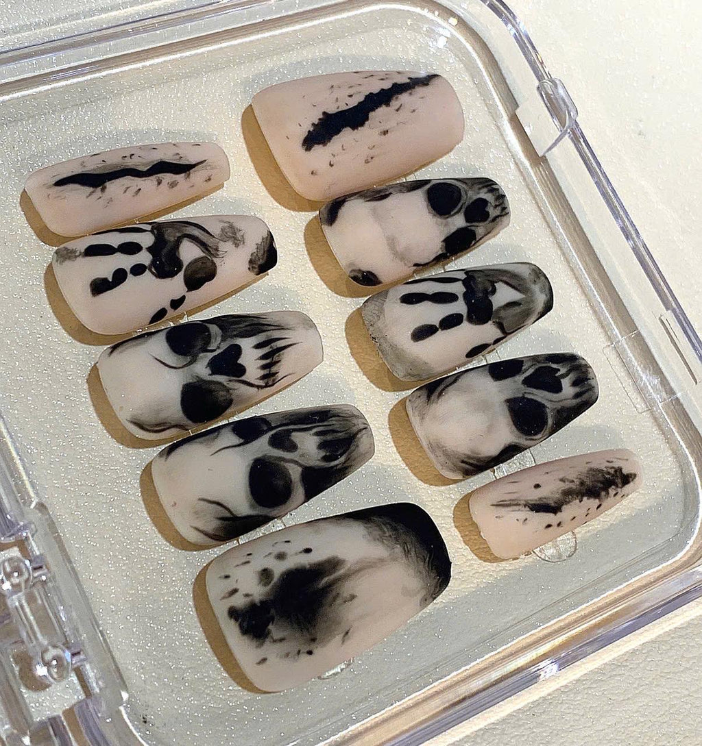 Halloween Skull Press On Nails: Gothic Horror Handprint Nail Art