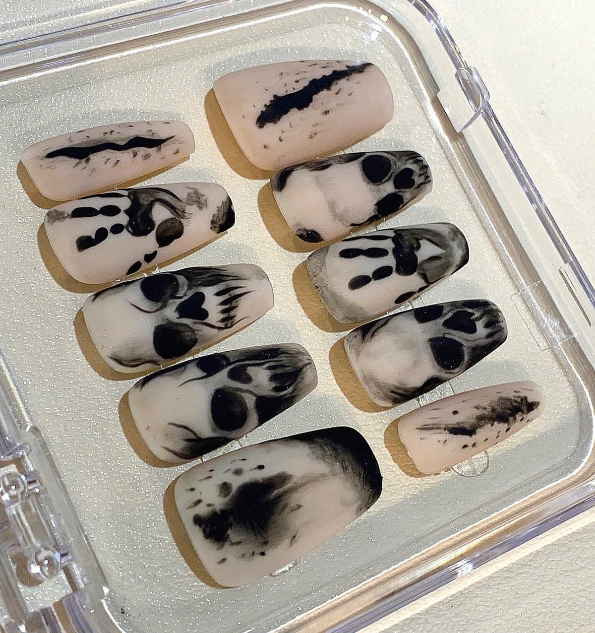 Halloween Skull Press On Nails: Gothic Horror Handprint Nail Art