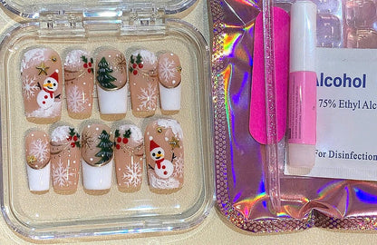 3D Snowman Christmas Press On Nails: Handmade Holiday Nail Set