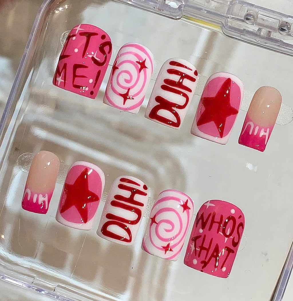 Y2K Pop Art Press On Nails – Barbie Pink Retro Nail Set