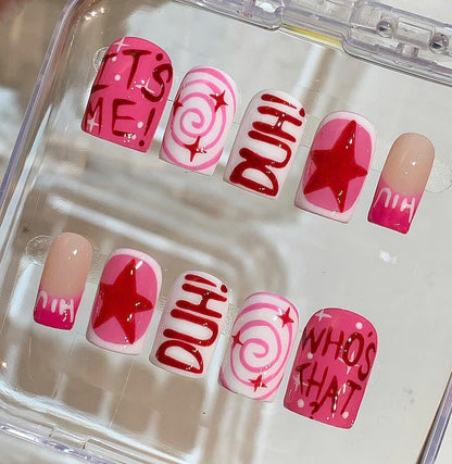 Y2K Pop Art Press On Nails – Barbie Pink Retro Nail Set