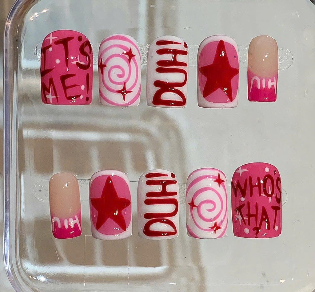 Y2K Pop Art Press On Nails – Barbie Pink Retro Nail Set