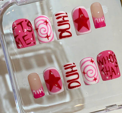 Y2K Pop Art Press On Nails – Barbie Pink Retro Nail Set