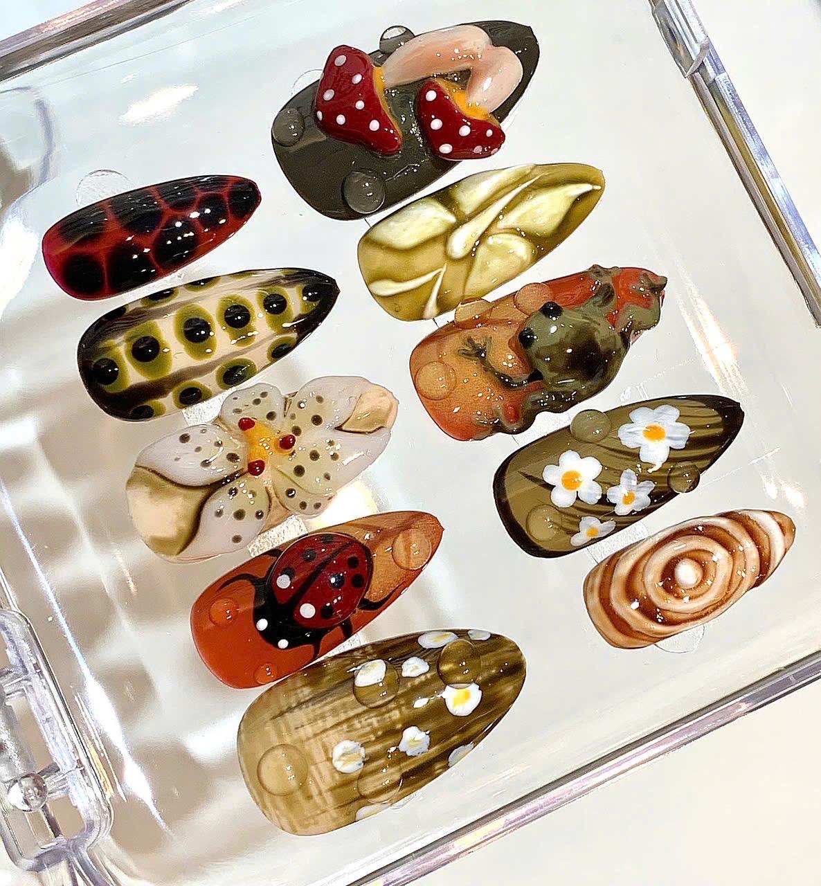 3D Frog Ladybug Daisy Press On Nails - Garden Nail Art Set