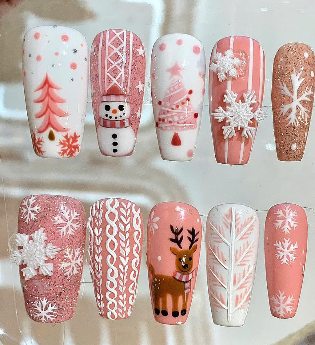 Pink Christmas Press On Nails – Holiday Nail Art Set