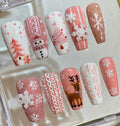 Pink Christmas Press On Nails – Holiday Nail Art Set