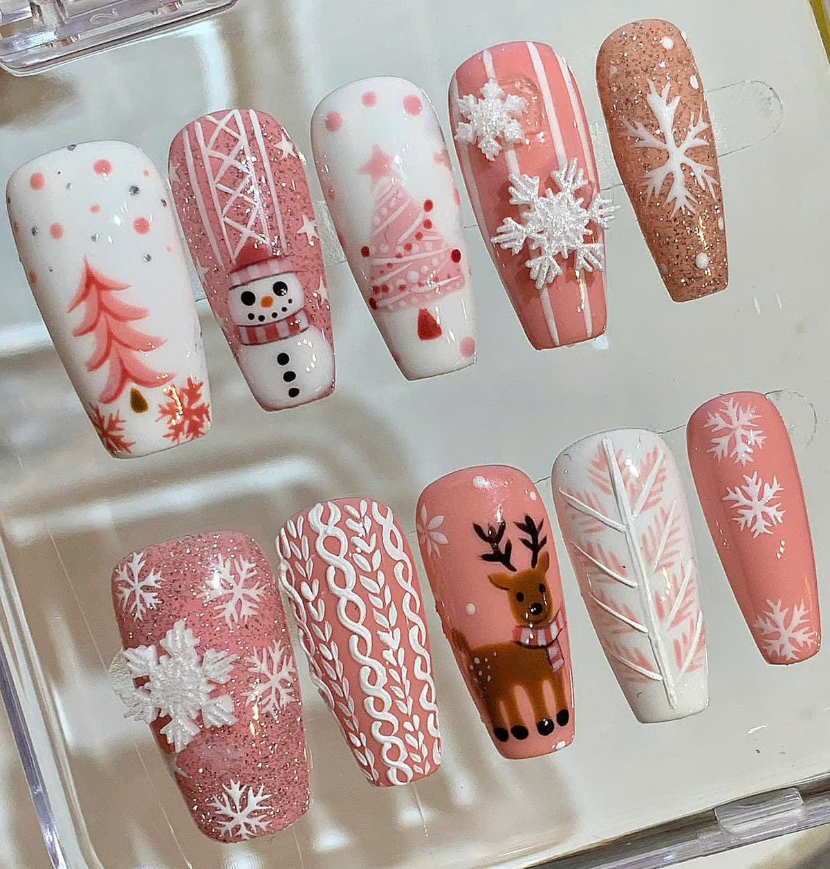 Pink Christmas Press On Nails – Holiday Nail Art Set