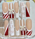 Christmas Candy Cane Press On Nails – Red White Let It Snow Nail Set