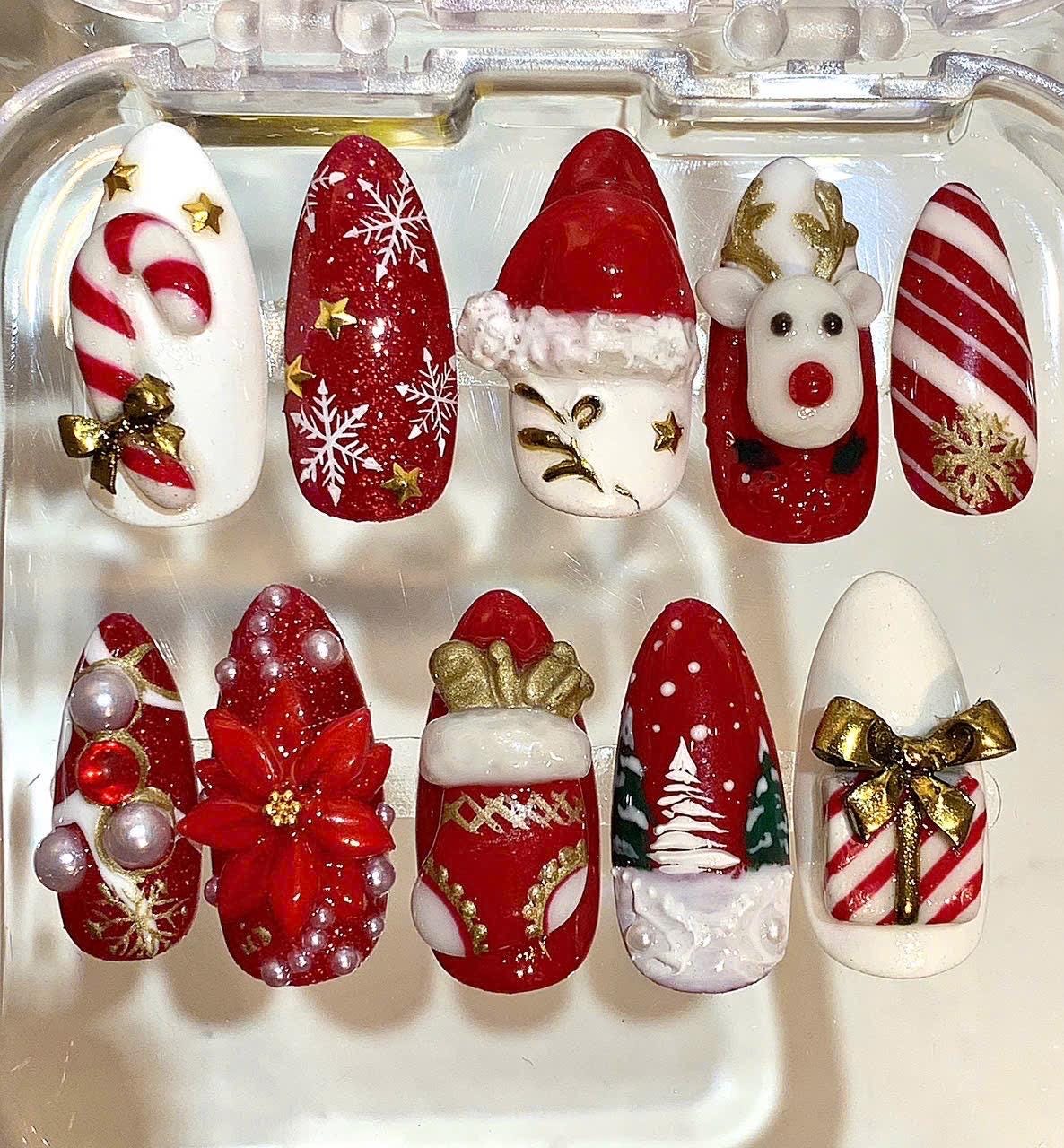 Christmas Press On Nails – Santa, Reindeer & Candy Cane Holiday Nail Set