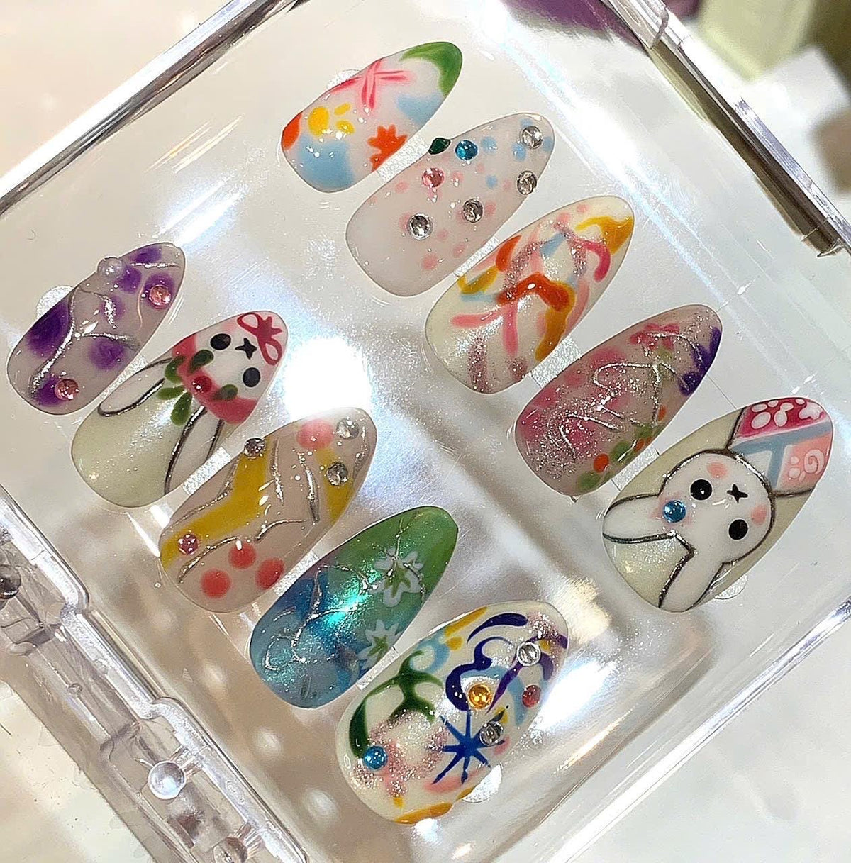 Kawaii Bunny Press On Nails – Japanese Kimono Nail Set