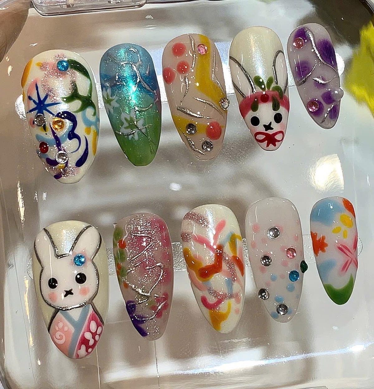Kawaii Bunny Press On Nails – Japanese Kimono Nail Set