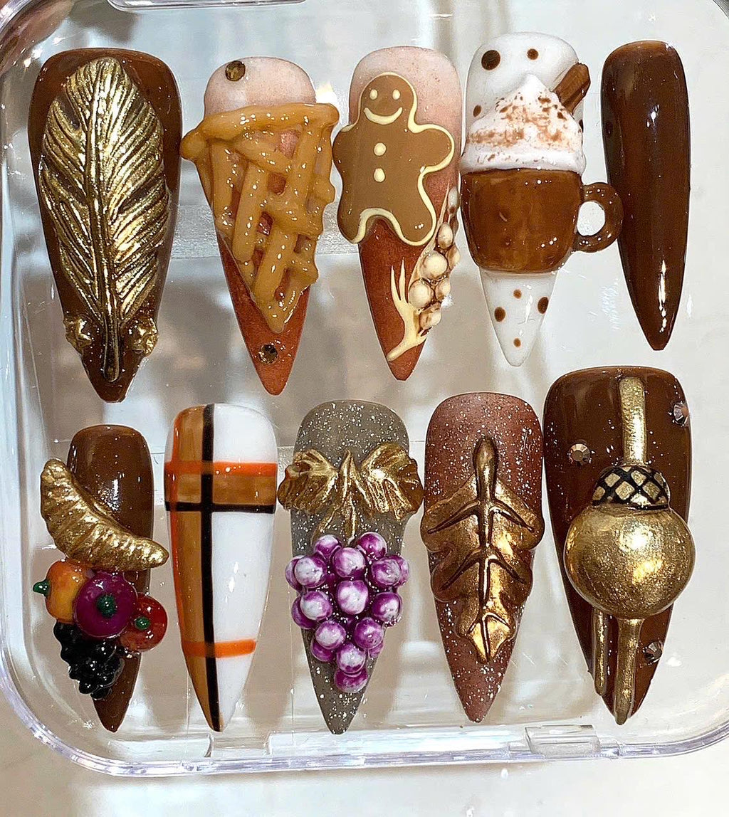 Autumn Press On Nails | Caramel Coffee Fall Nail Art