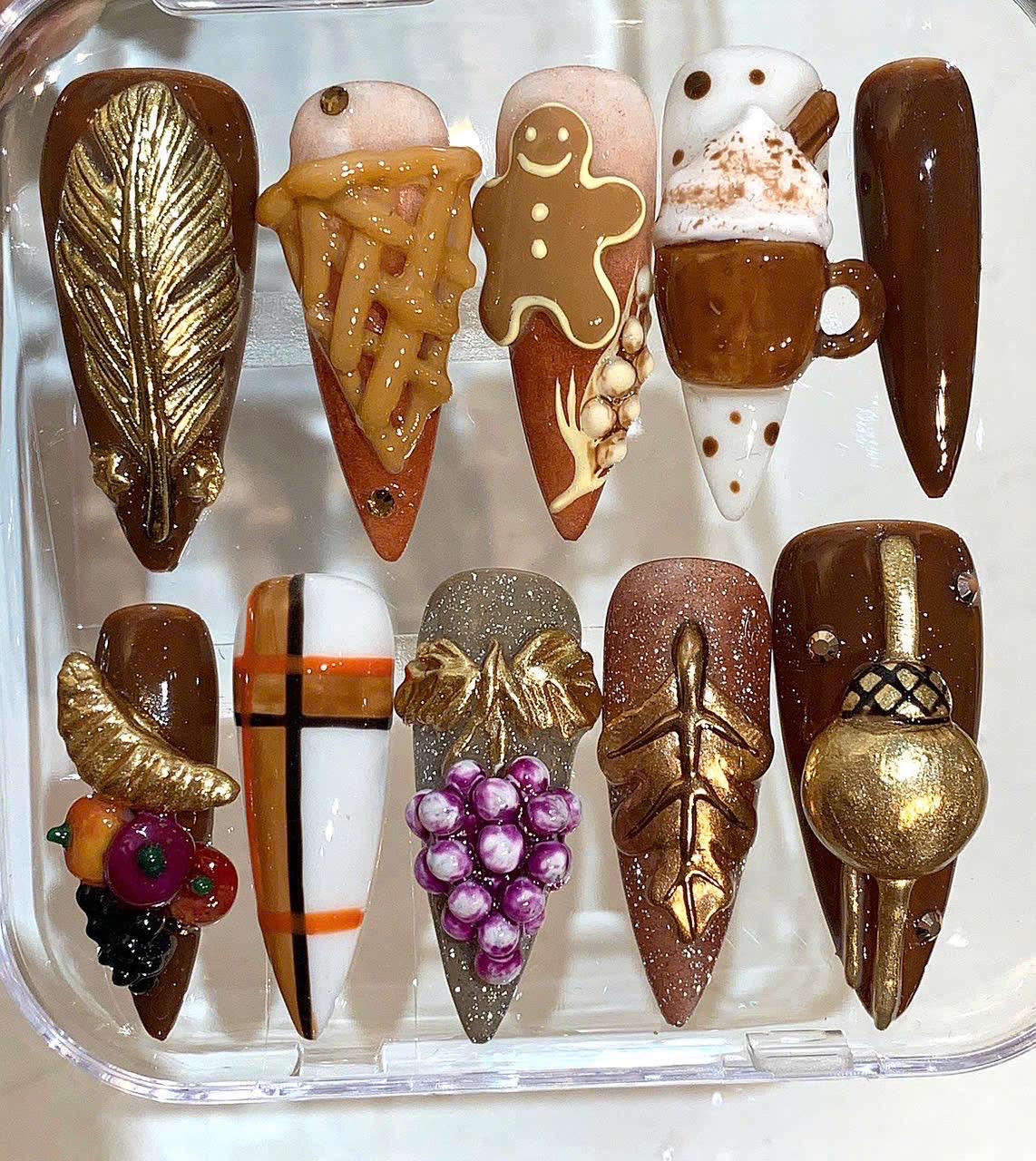 Autumn Press On Nails | Caramel Coffee Fall Nail Art