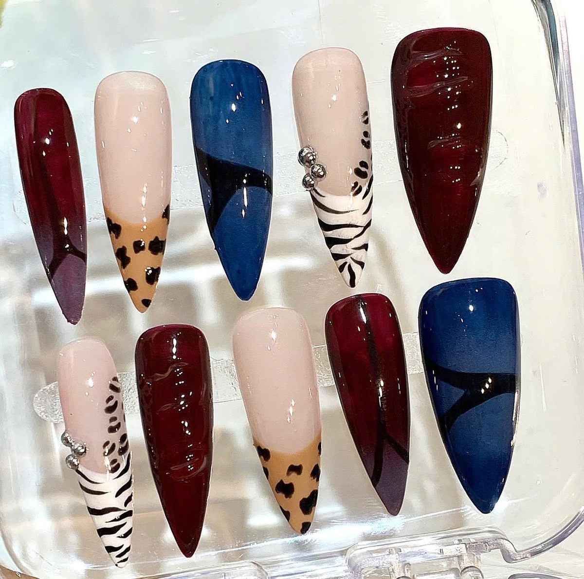 Animal Print Press On Nails | Leopard Zebra Nail Set | Red Blue Nude Fake Nails