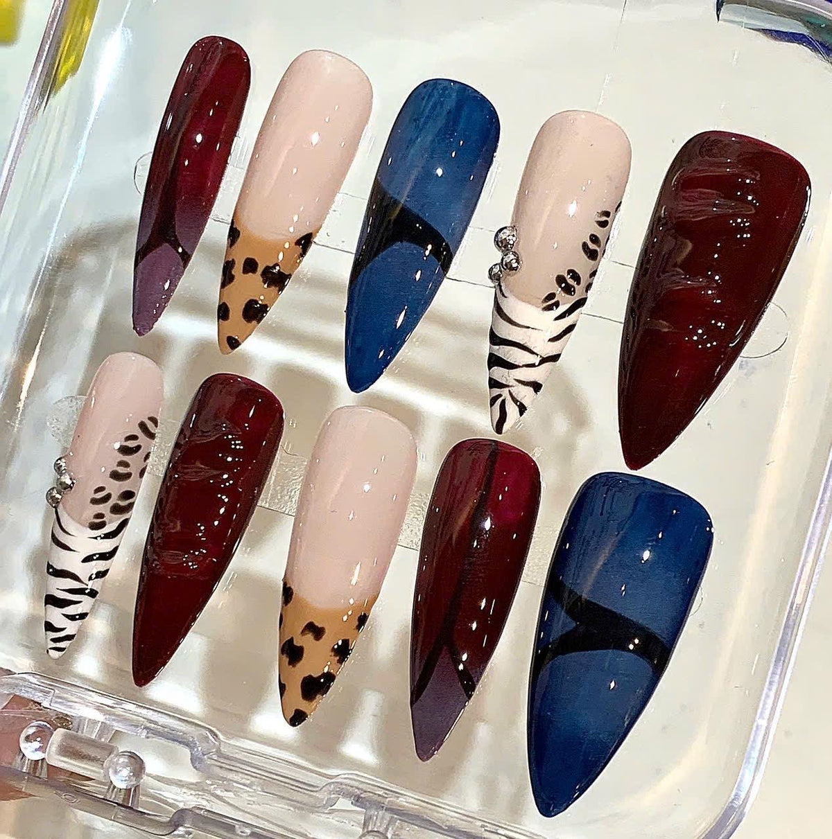 Animal Print Press On Nails | Leopard Zebra Nail Set | Red Blue Nude Fake Nails