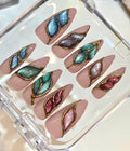 Metallic Leaf Press On Nails – Elegant Nude Gold Design