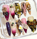 Fantasy Butterfly & Orchid 3D Nails – Unique Handmade Nature Nail Set