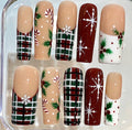 Plaid Christmas Press On Nails | Candy Cane & Holly Nail Set | Red Green Holiday Nails