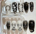 Gothic Press On Nails | Black White Skull Nail Set | Horror Clown & Snake Nails