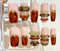 Nude Brown Press On Nails – 3D Gold Charm Luxury Nail Set