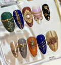 Royal Luxury Press On Nails – Gold Pearl & Gemstone Vintage Nail Set