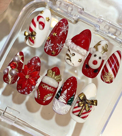 Christmas Press On Nails – Santa, Reindeer & Candy Cane Holiday Nail Set