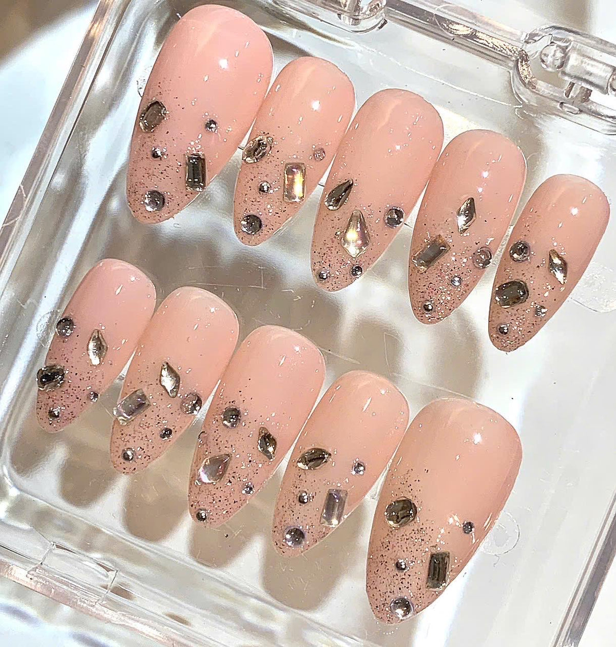 Nude Crystal Press On Nails | Elegant Sparkle Nail Set | Luxury Rhinestone Nails
