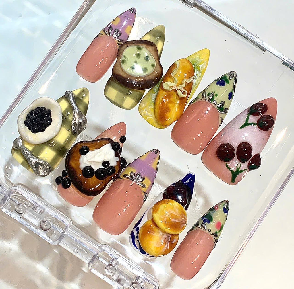 3D Dessert Press On Nails | Handmade Food Nail Set, Kawaii False Nails