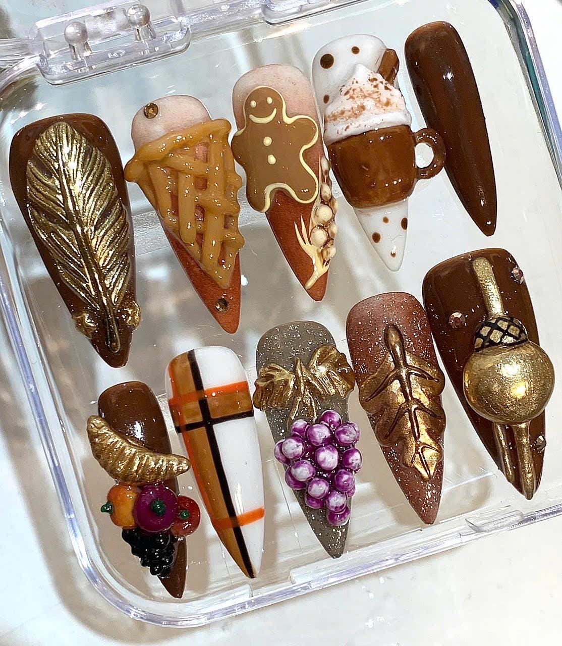 Autumn Press On Nails | Caramel Coffee Fall Nail Art