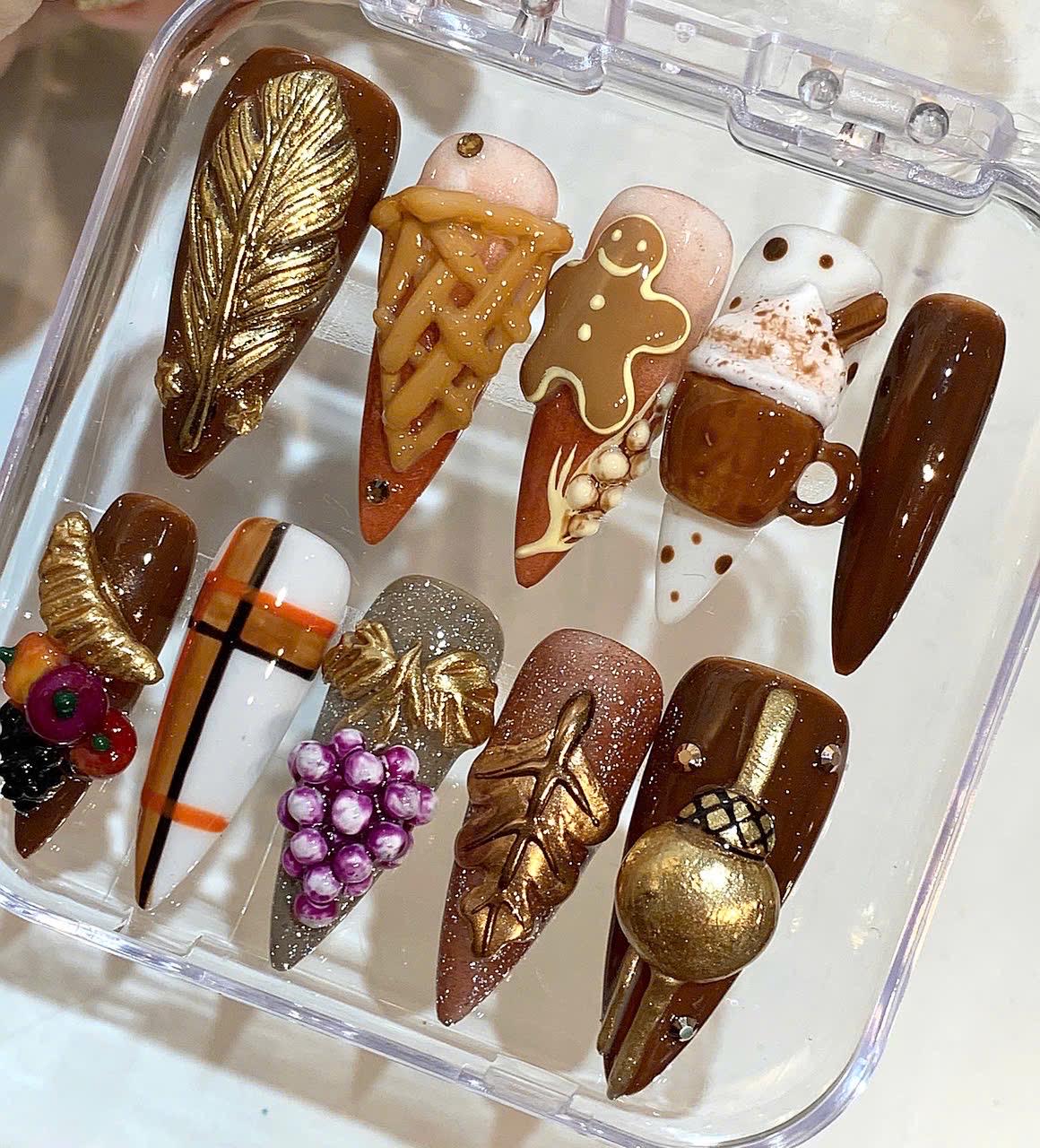 Autumn Press On Nails | Caramel Coffee Fall Nail Art