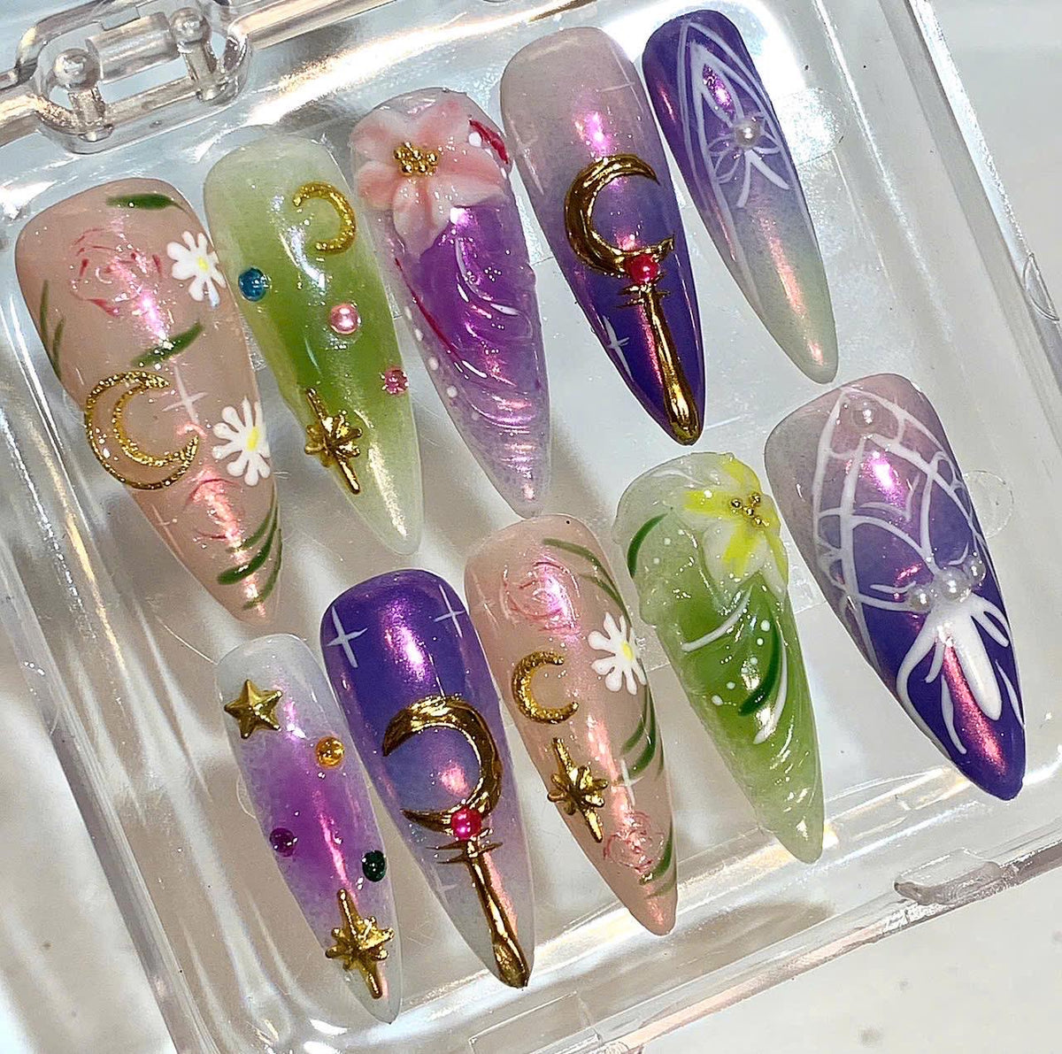 Celestial Floral Press On Nails: Handmade Boho Spring Nail Art