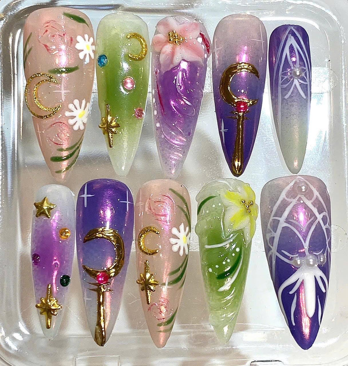 Celestial Floral Press On Nails: Handmade Boho Spring Nail Art