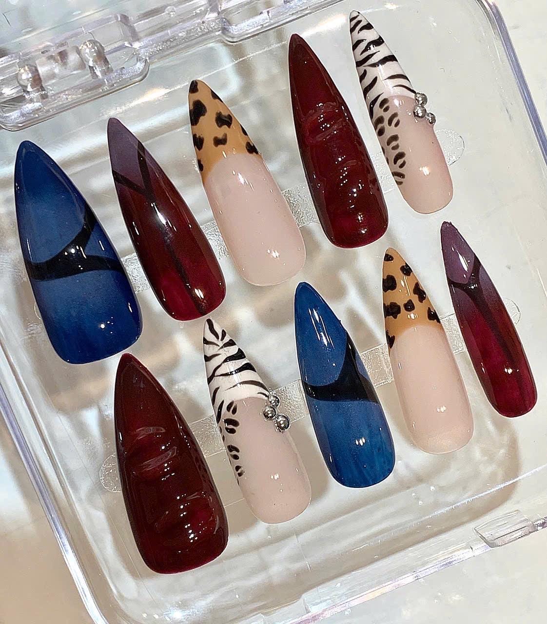 Animal Print Press On Nails | Leopard Zebra Nail Set | Red Blue Nude Fake Nails