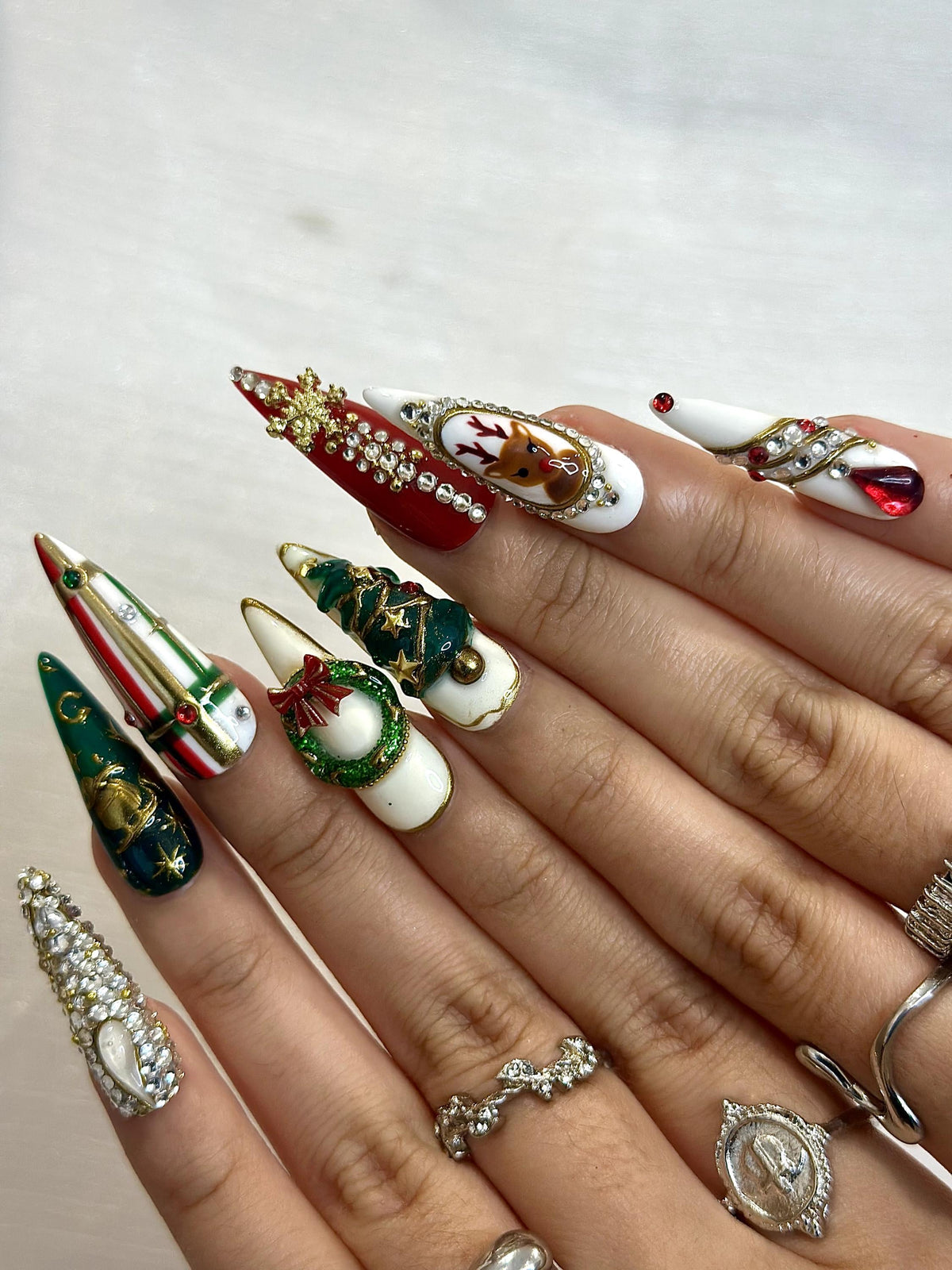 Luxury Christmas Press On Nails | 3D Tree & Wreath Nails | Candy Cane Holiday Nail Art | Christmas Press Ons | Festive Winter Set | JB242HC