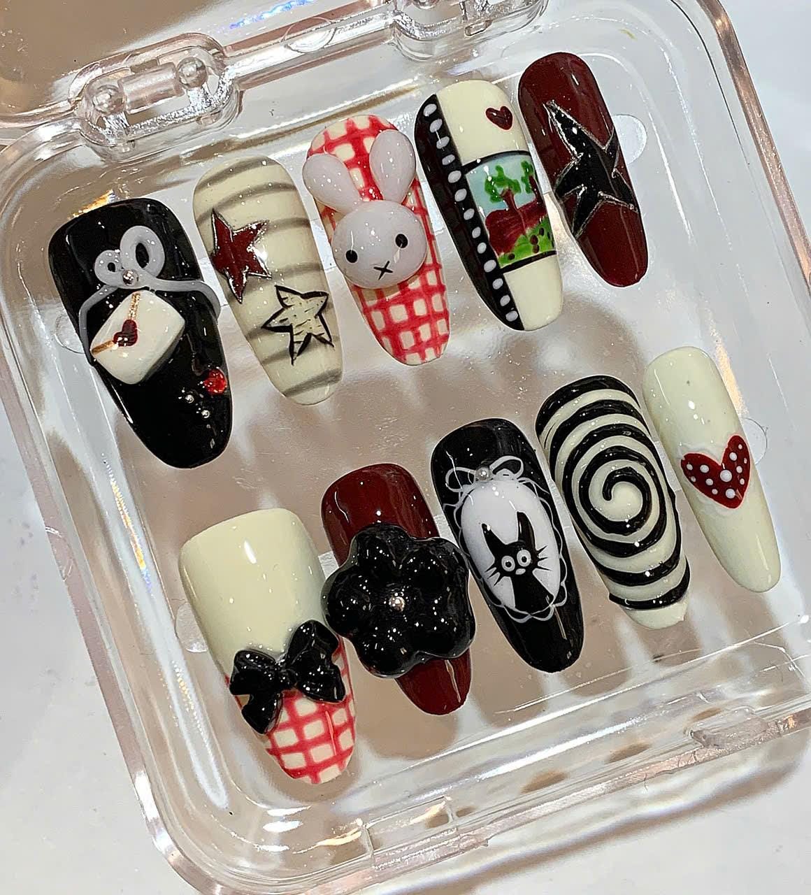 Handmade Y2K Press On Nails: Kawaii Anime, Bunny Cat Star