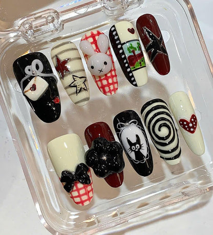 Handmade Y2K Press On Nails: Kawaii Anime, Bunny Cat Star