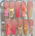 Pink Shell Press On Nails | 3D Flower Nail Set | Tropical Summer Beach Nails