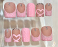Pink Sweater Press On Nails | 3D Heart Glitter Nail Set