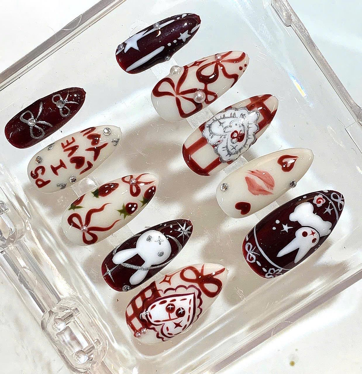 Valentine's Day Press On Nails | Red Heart Bow, Bunny Nail Art