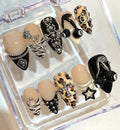 Punk Press On Nails | Gothic Animal Print Nail Set | 3D Cross & Spike Fake Nails