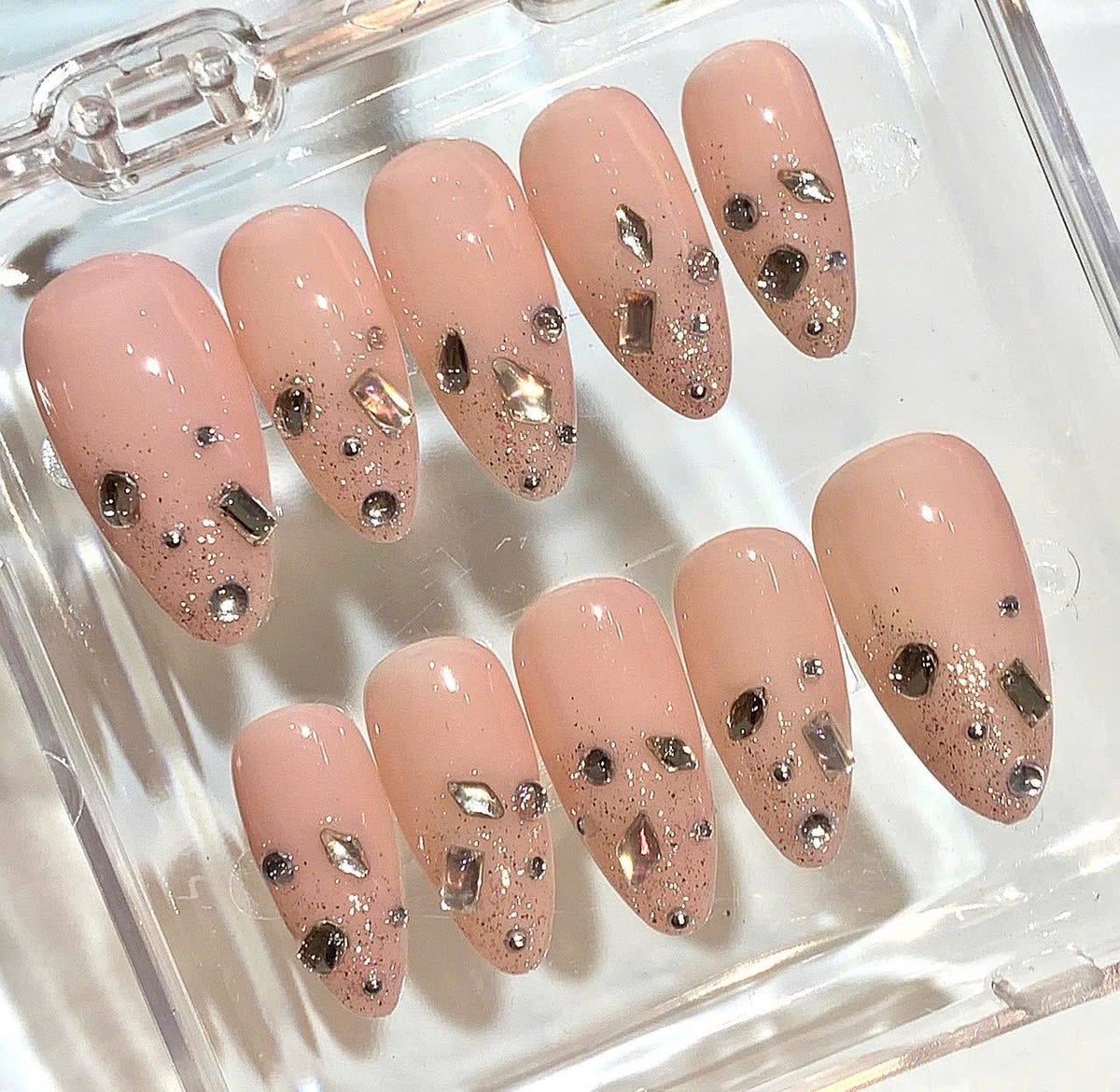 Nude Crystal Press On Nails | Elegant Sparkle Nail Set | Luxury Rhinestone Nails