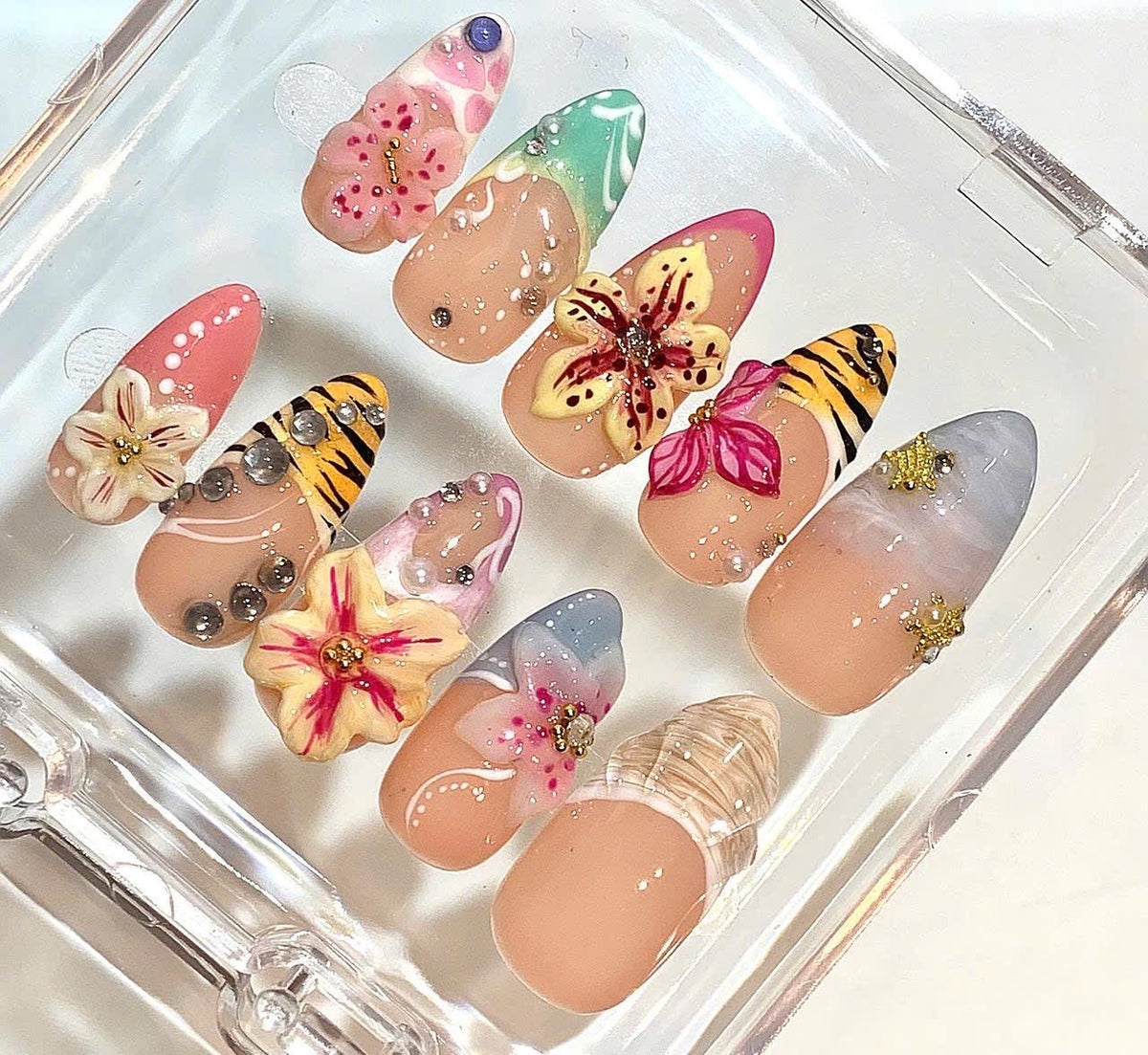 3D Flower Press On Nails | Tropical Mix Nail Set | Luxury Handmade Nails