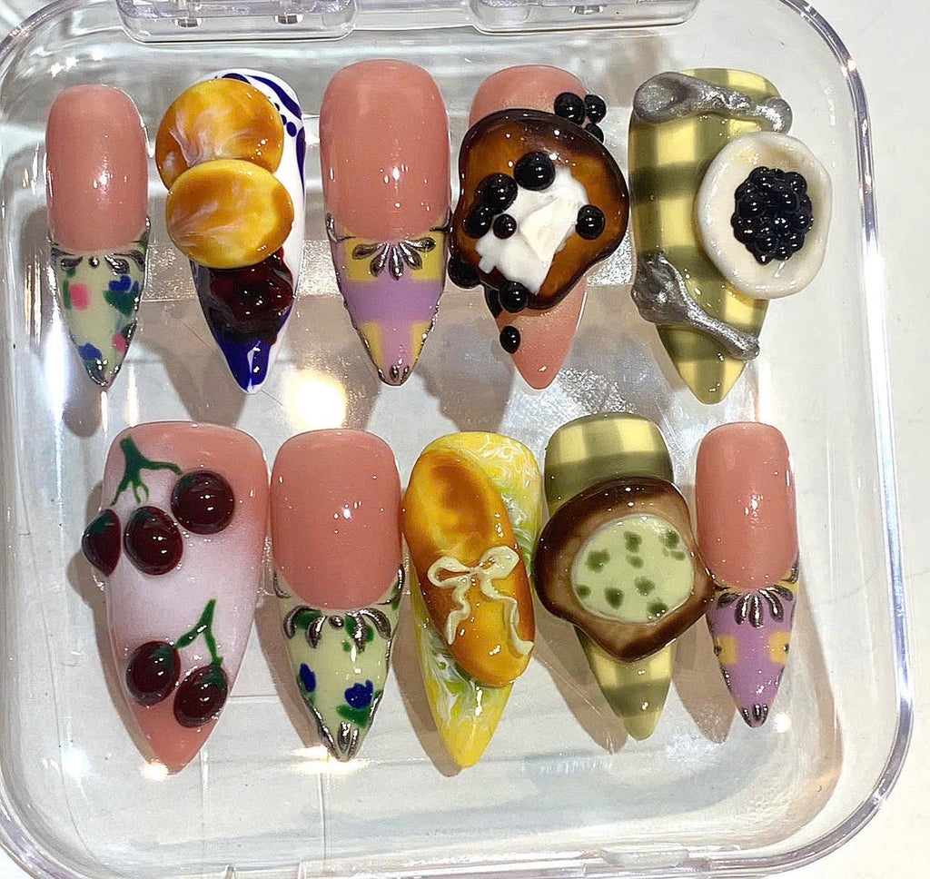 3D Dessert Press On Nails | Handmade Food Nail Set, Kawaii False Nails