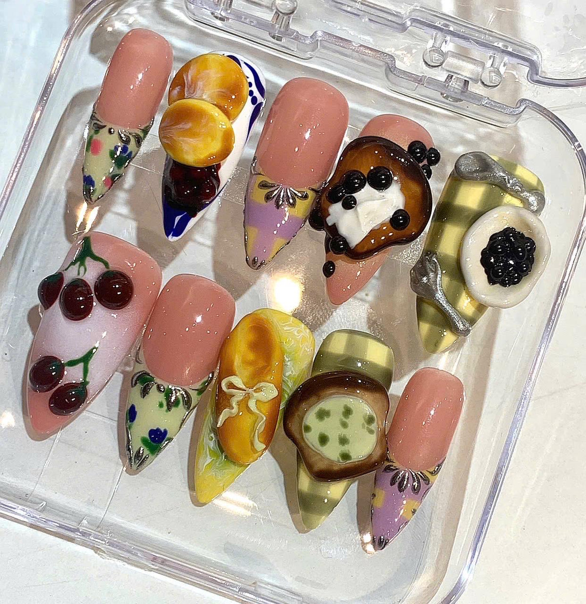 3D Dessert Press On Nails | Handmade Food Nail Set, Kawaii False Nails